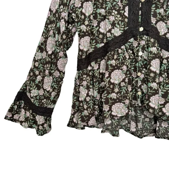 NEW American Eagle Witchy Dark Floral Long SleeveCottage Core Blouse Sz S - Picture 5 of 9